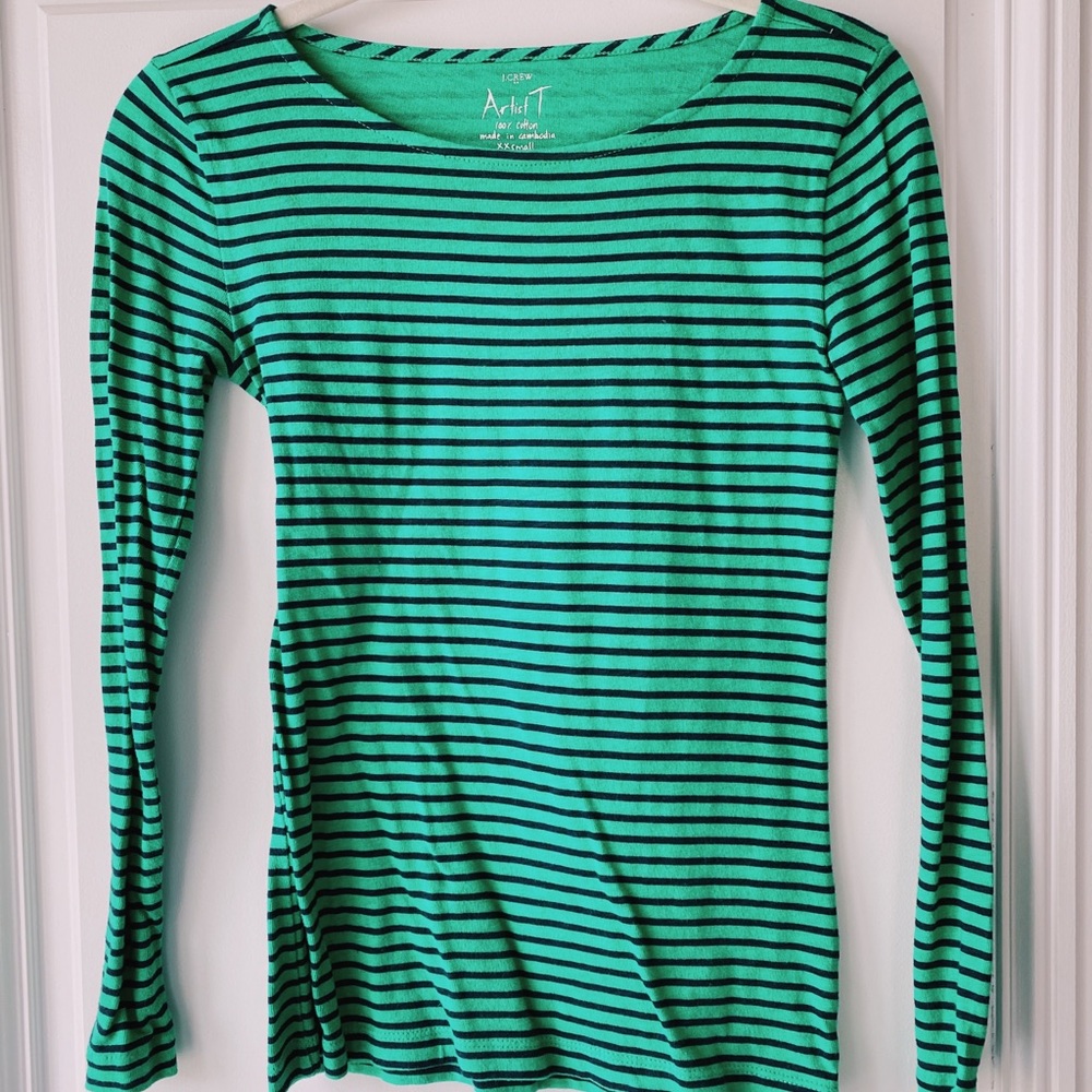 green and navy striped long sleeve from jcrew
